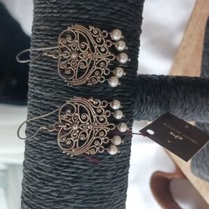 NWT Old Stock Dream Mullick Sterling Silver Filigree & Pearl Earrings